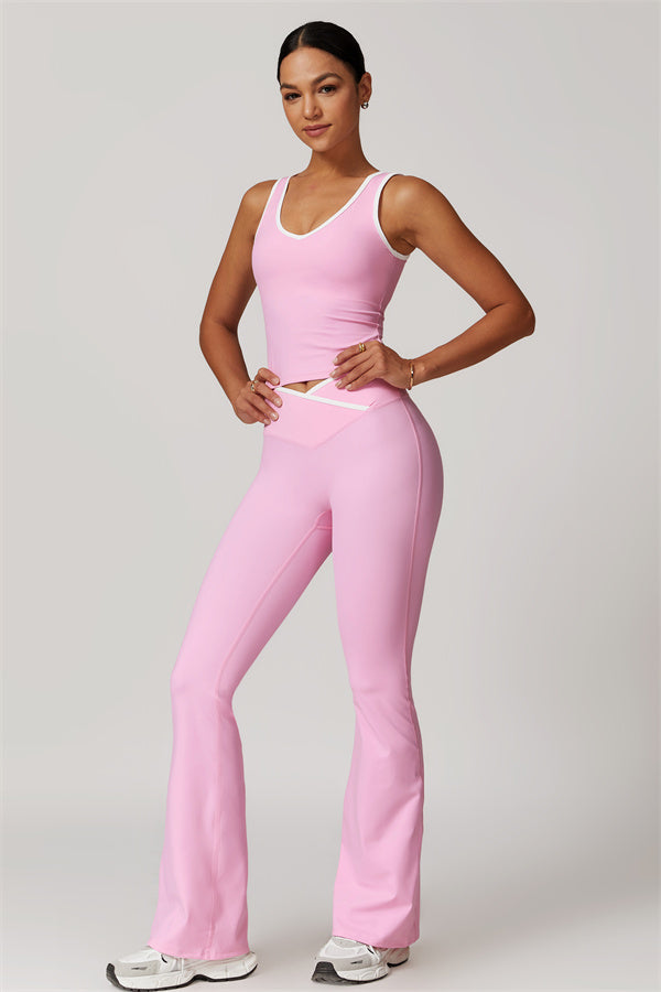 The Vela Cross Flare Pant - Peach Pink
