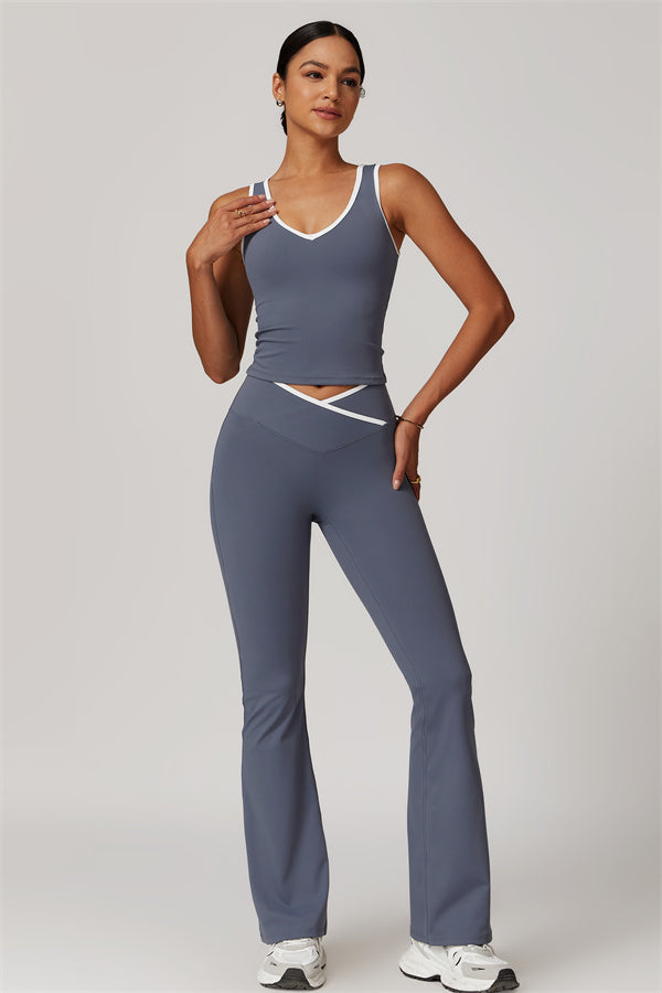 The Vela Cross Flare Pant - Peach Pink