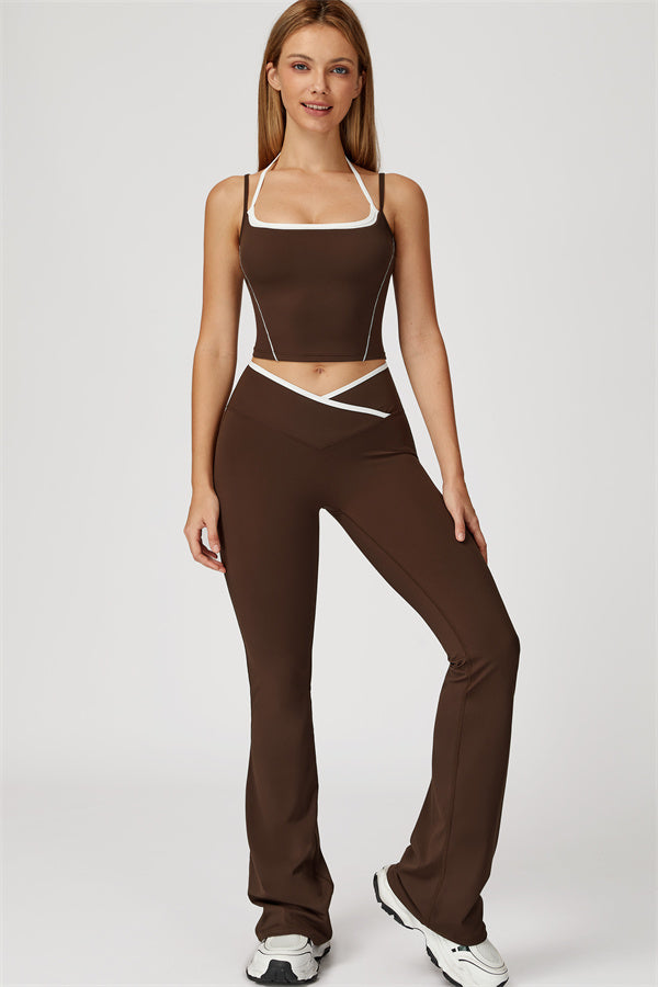 The Vela Cross Flare Pant - Peach Pink