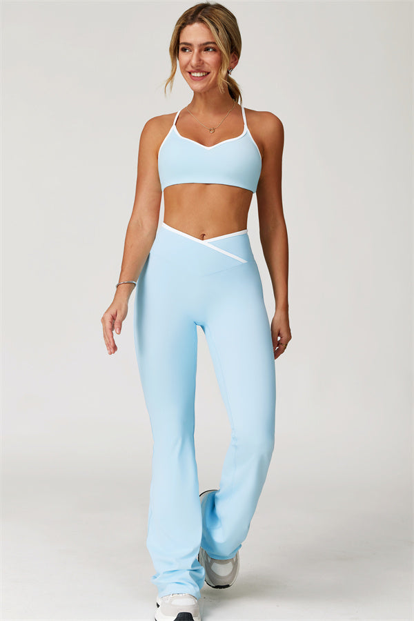 The Vela Cross Flare Pant - Peach Pink