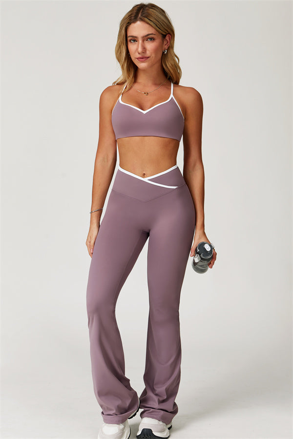 The Vela Cross Flare Pant - Peach Pink